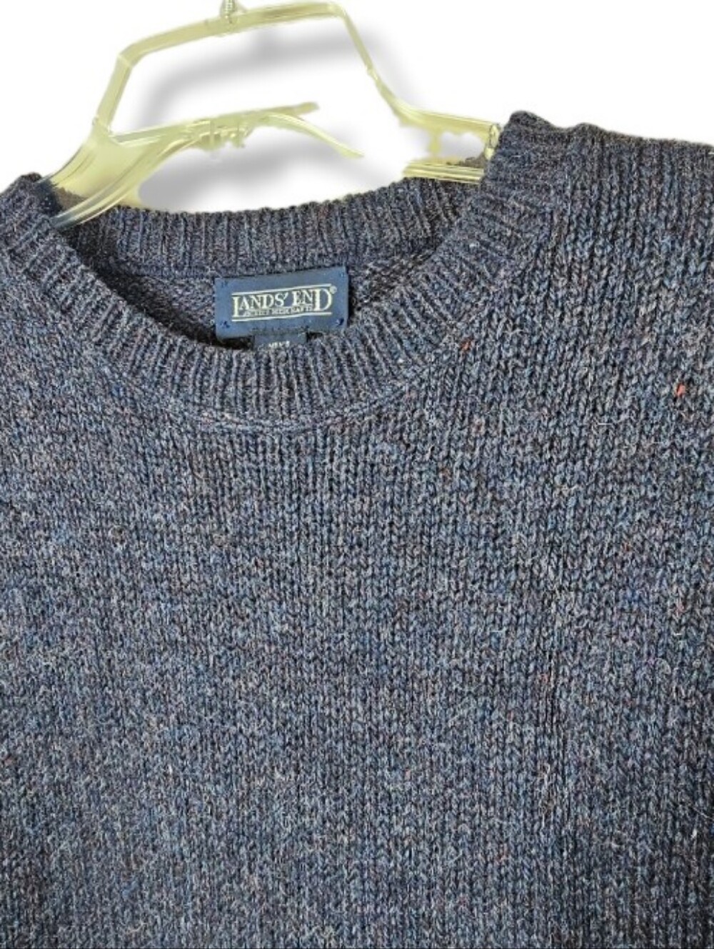 VTG Lands' End Men' M 38-40 Blue Speckled Crewneck Sweater Virgin Wool Made USA
